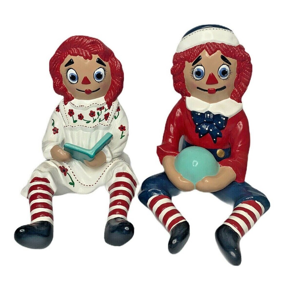 Vintage Raggedy Ann & Andy Holland Mold Ceramic Figurine Book Ends 10"